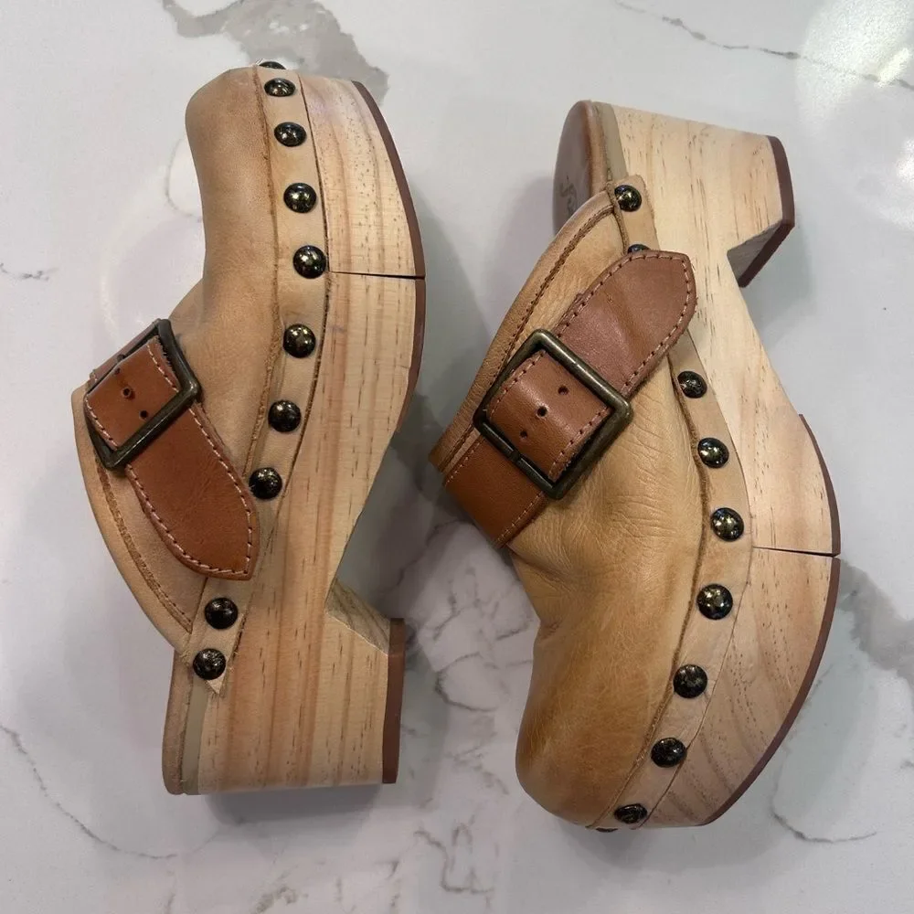 Free People Culver City Wood Leather Platform Clogs